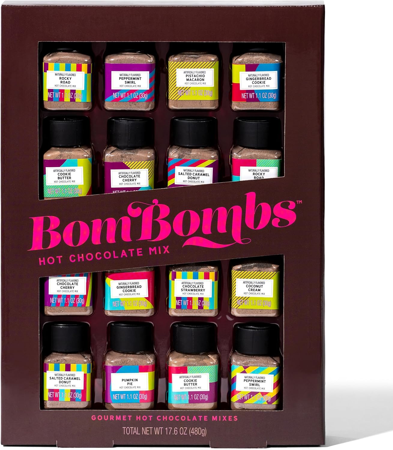 Bombombs, Hot Chocolate Mix Gift Set in Mini Bottles, Flavours Include Rocky Road, Pumpkin Pie, Chocolate Cherry, Peppermint Swirl, Salted Caramel Donut & More, Sampler Set of 16 image number 4