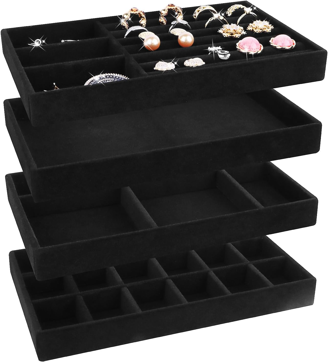 LWAIX Jewellery Organiser Drawers for Jewellery Storage System - 4 Pieces (Green)