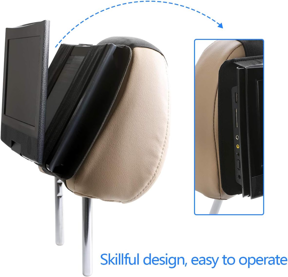 Hikig Car Headrest Mount Holder for 7 Inch to 11 Inch Swivel and Flip Style Portable DVD Players - Adjustable Angle and Rotate Screen - Black image number 2