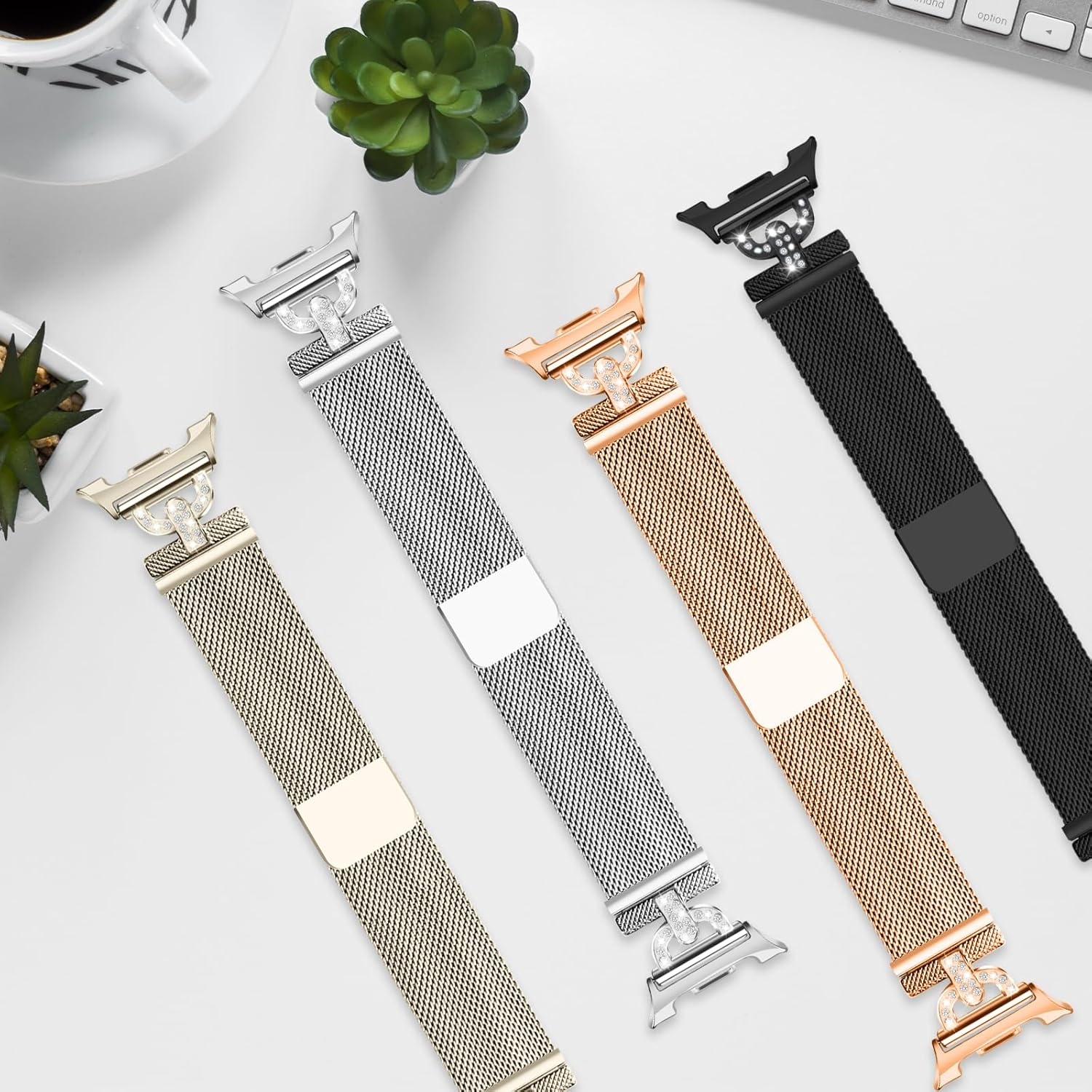 HAYONLIY Metal Magnetic Bands Compatible with Samsung Galaxy Watch 8 40Mm 44Mm/Galaxy Watch 8 Classic 46Mm, Mesh Stainless Steel Dressy Wristband with D-Shape Diamond Women(No Case) - Rose Gold image number 2