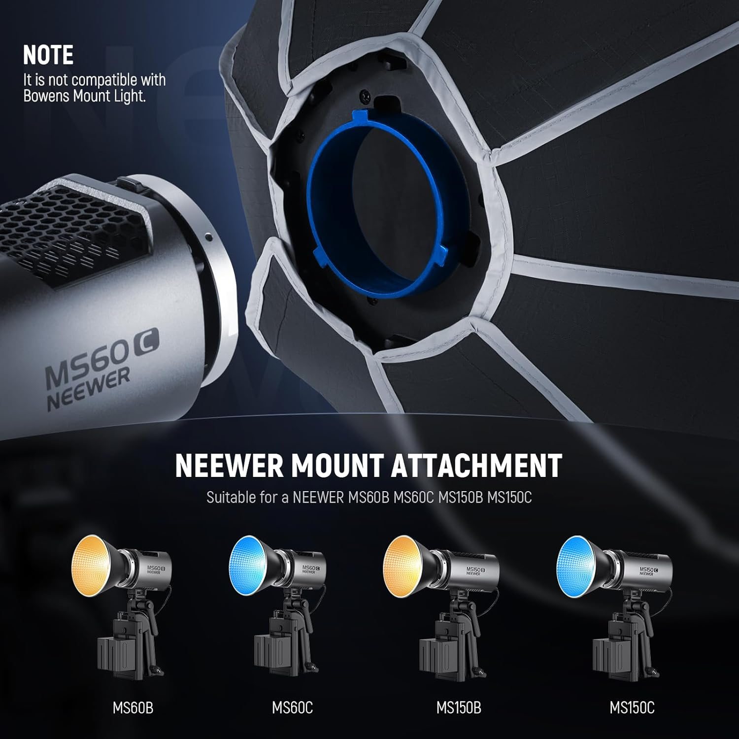 NEEWER Octagonal Softbox 50Cm with NEEWER Mount(Not Bowens Mount),Octabox Softbox Folding &Quick Installation with Honeycomb Light Diffuser/Grid for MS60 MS60B MS60C MS150B LED Video Studio Light,Ns4P image number 2