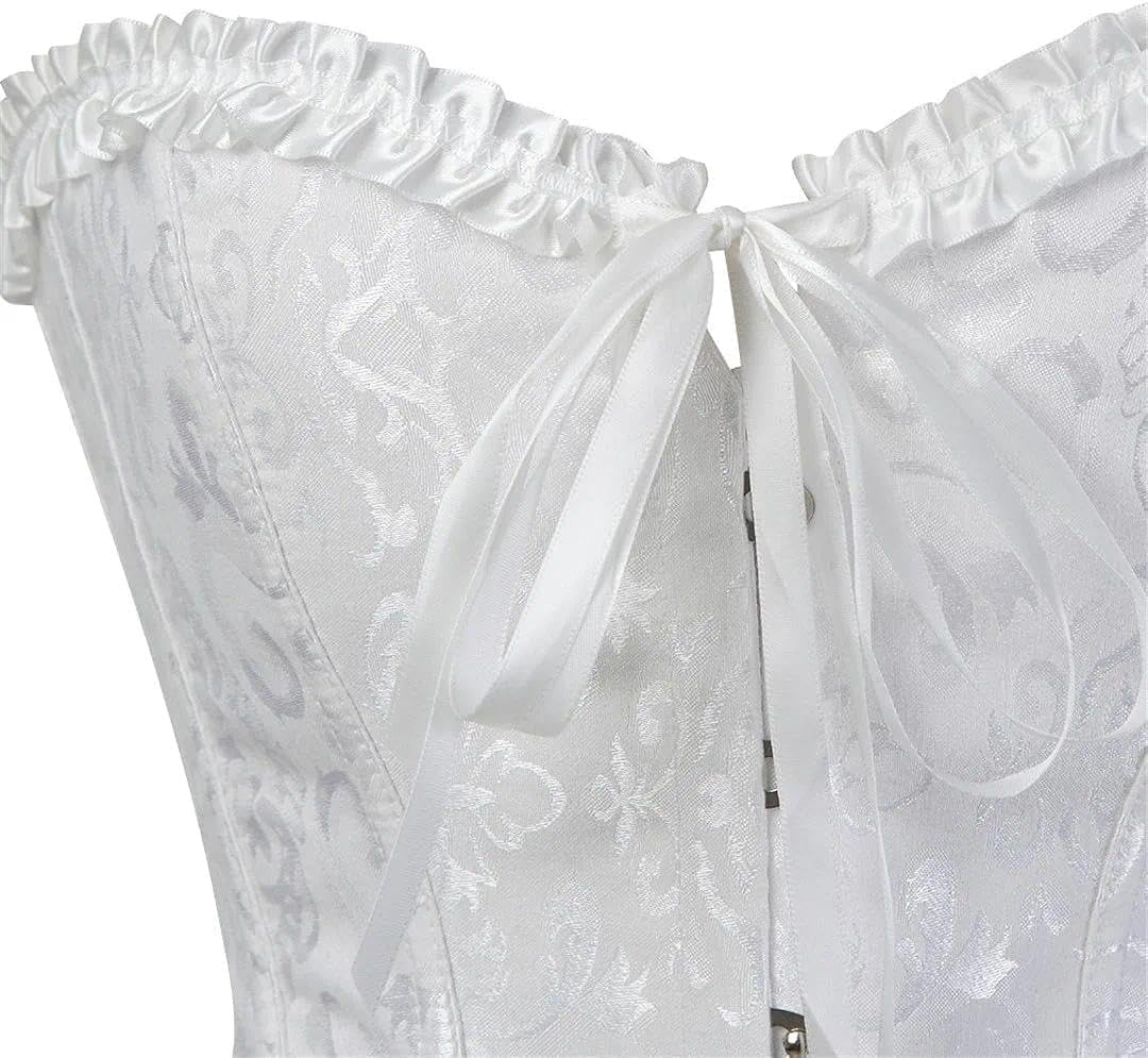 Women'S White Corset Top with Plastic Boning for Parties & Cosplay | 90% Polyester 10% Spandex | Waist 24-29 Inch (60-71 Cm)-Damaill image number 5