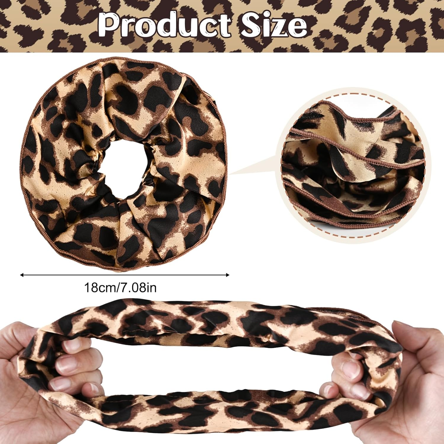 Mtuihfo 3 PCS Leopard Print Scrunchie, Oversized Scrunchies Satin Elastic Giant Hair Accessories Animal Print Gifts for Thick Curly Hair Women Girls Ponytail Holders Hair Ropes