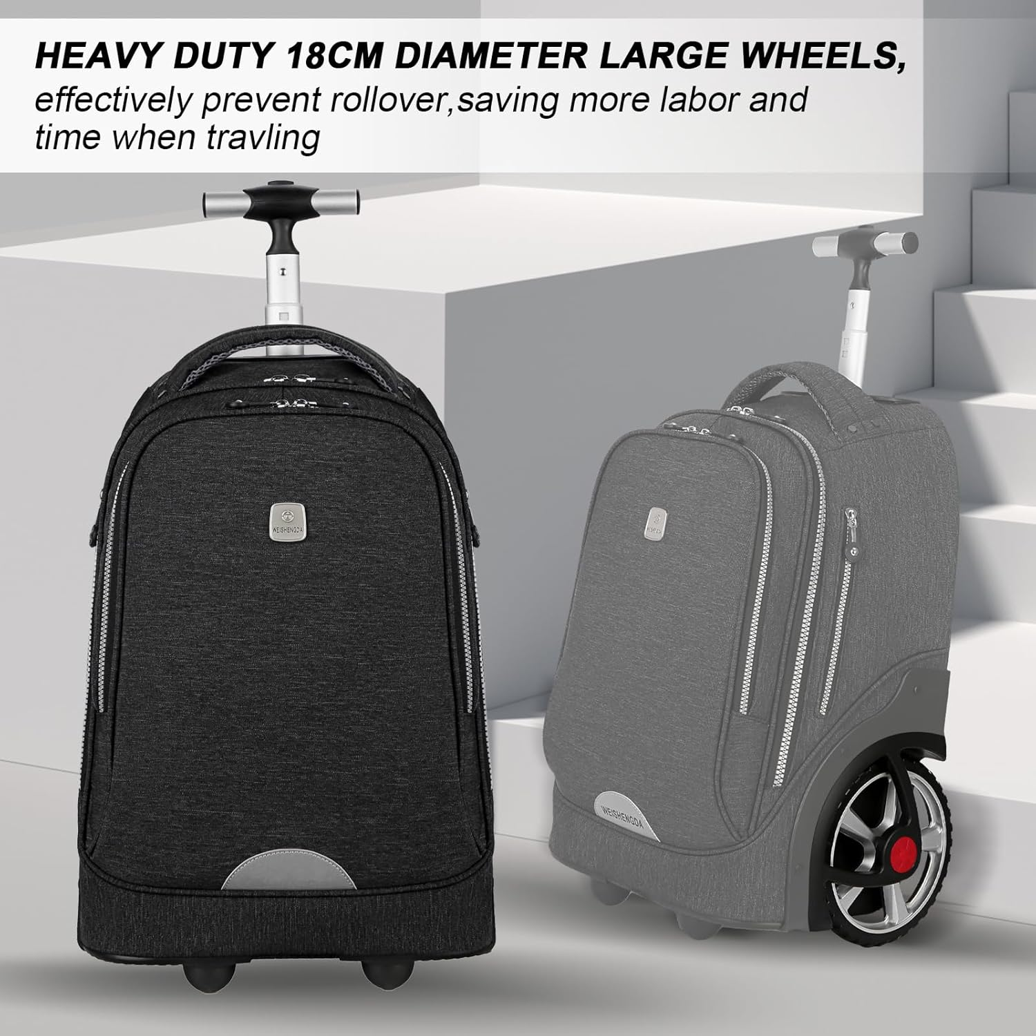 19 Inches Rolling Laptop Bag with Big Wheels, Carry on Strapless Travel Bag, Water Resistant Stylish, Stable Durable Quiet Wheels, Easy to Climbing up or down Stairs for Student Travel and Business image number 2