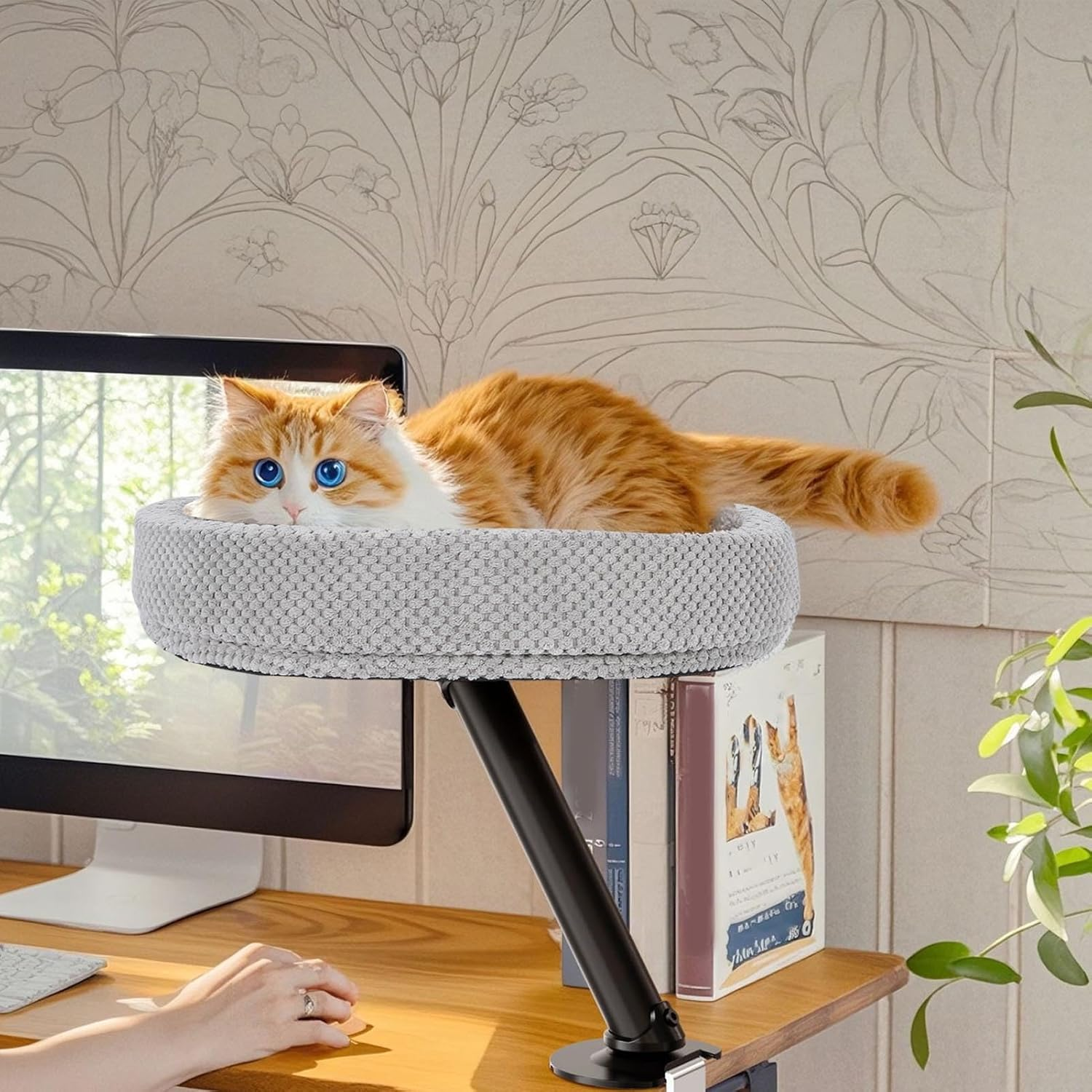 Cat Desk Perch, Comfortable Desktop Attachment, Suspended Lounge Area Elevated Desk,Indoor Mounted Desk Bed for Office, Reducing Boredom and Encouraging Play for a Happier Pet image number 6