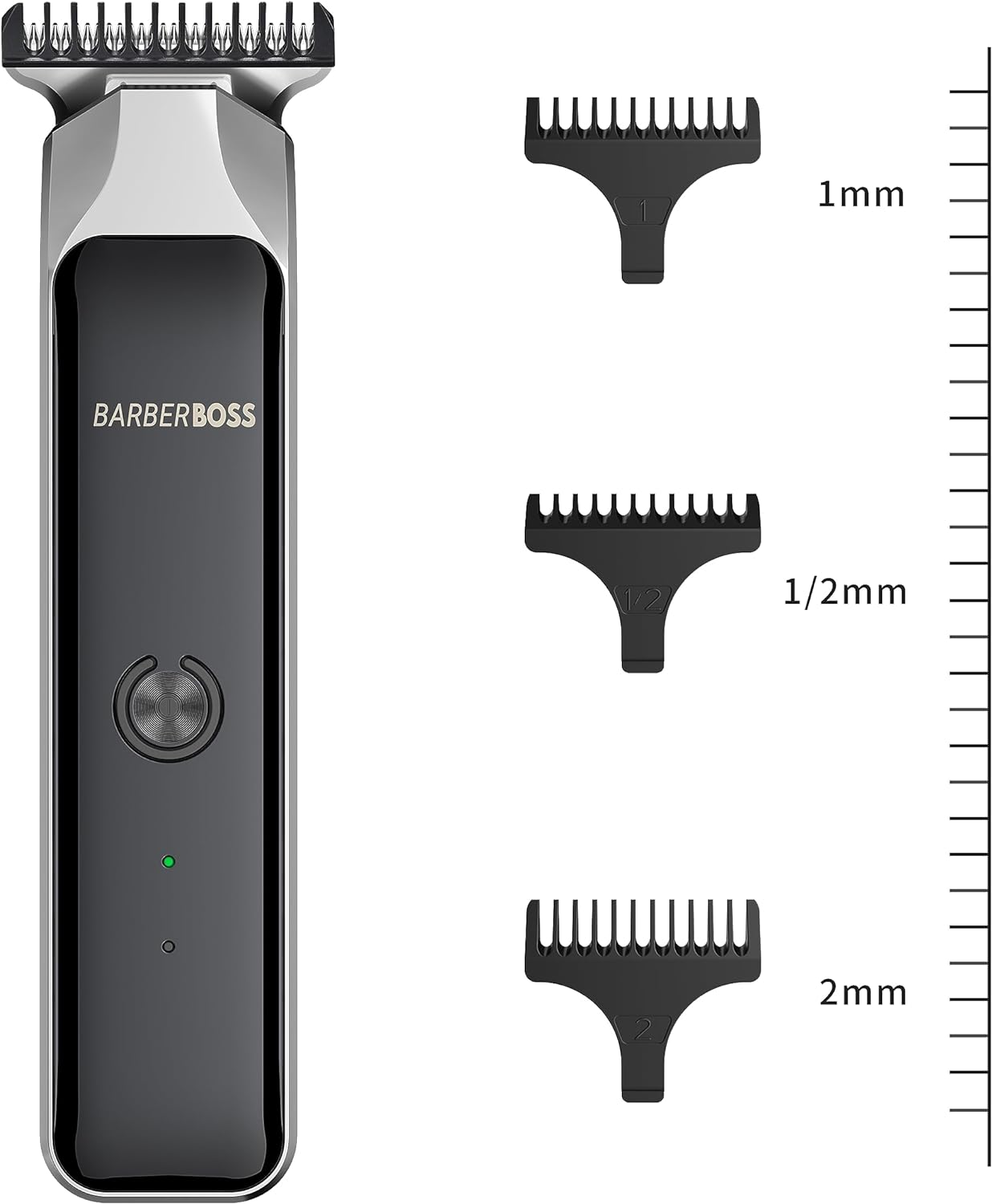 Barberboss Professional Facial Groomer, Beard Trimmer, Hair Clipper Men, Detail Trimmer, USB Rechargeable, Red/Green Light, Stainless Steel T-Blade, QR-2090 image number 2
