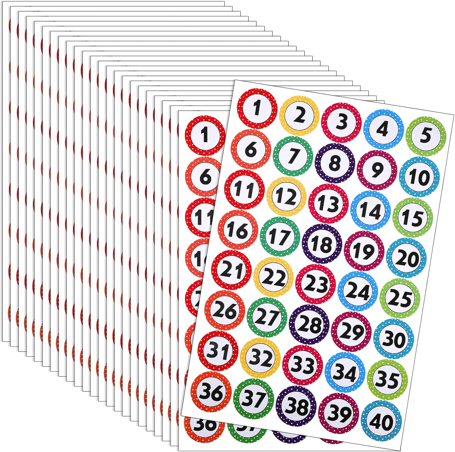 1 Inch Number Stickers 1-40, 24 Sheets Consecutive Numbers Labels, 1 to 40 Inventory Sticker, Removable Dot Stickers Number Labels for Classroom, Office, Storage, Indoor, Boxes