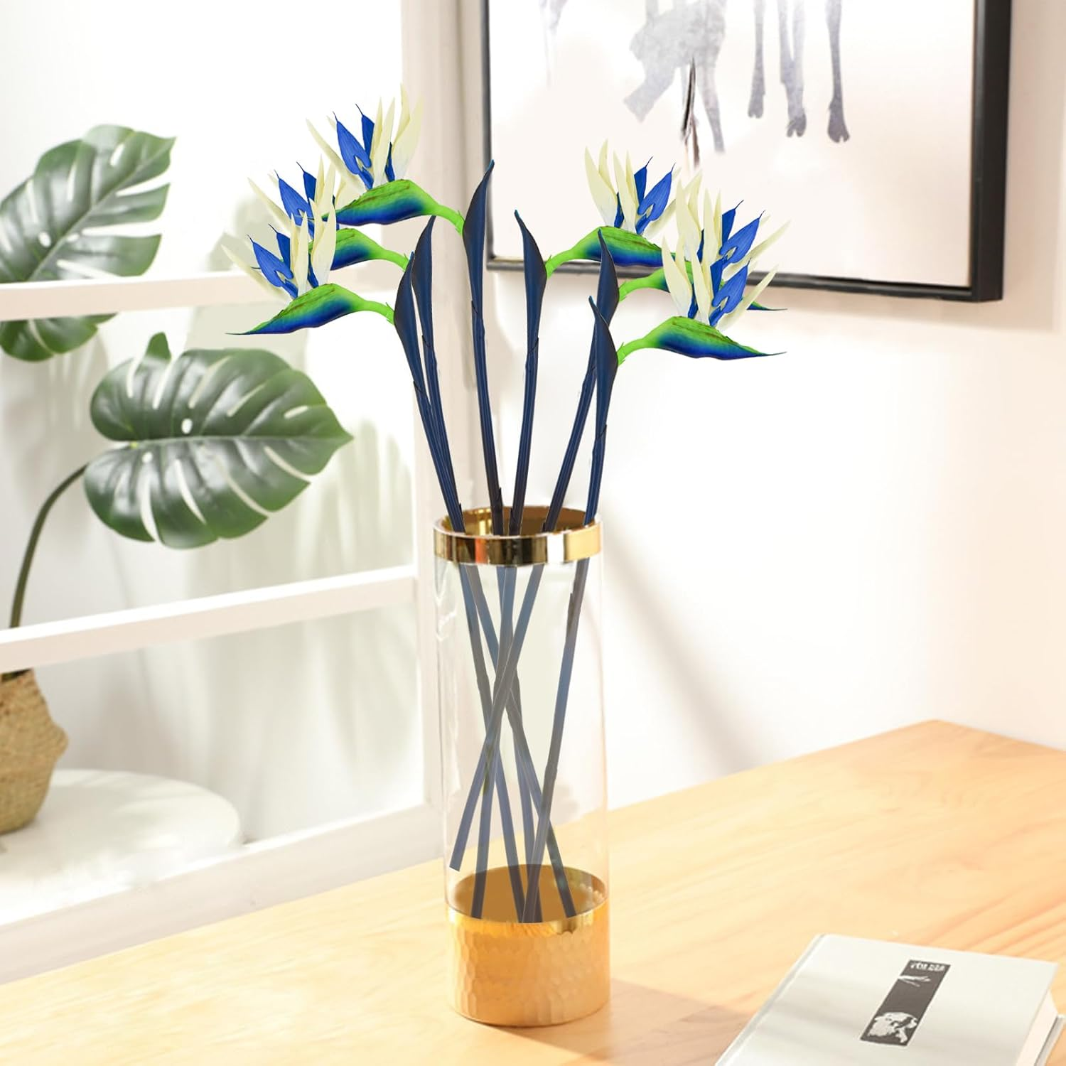 Bacucine Bird of Paradise Artificial Plant 6Pcs Rubber Strelitzia Artificial Flowers Bouquet Tropical Flowers for Home Garden Office Wedding Party Decor (Blue) image number 6