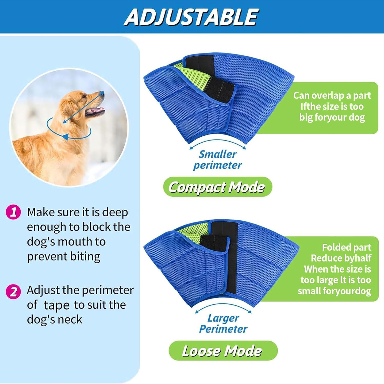 Dog Cone Soft Recovery Collars & Cones after Surgery for Medium Large Dogs, Comfy Ecollars to Stop Licking, Adjustable, Dog Ecollars for Recovery Fabric, Ecollars of Shame Alternatives (Blue-Green, L) image number 1