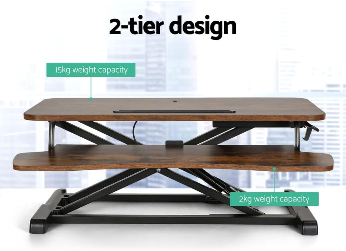 Artiss Desk Riser Laptop Standing Desk Height Adjustable Sit Stand Desks 80Cm Length Table for Office Study Computer Workstation Home Use Portable Monitor 2-Tier Design Brown image number 5