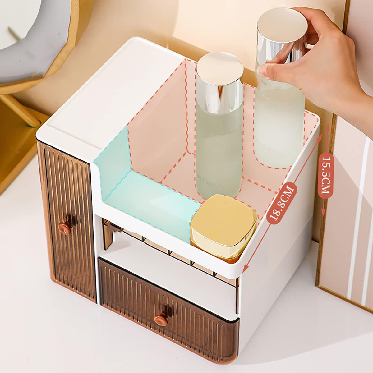 Makeup Organizer, Cosmeticsorganizer Box with Drawers, Cosmetic Storage Box with Lid for Vanity, Cosmetic Skincare Display Cases for Dresser, Countertop