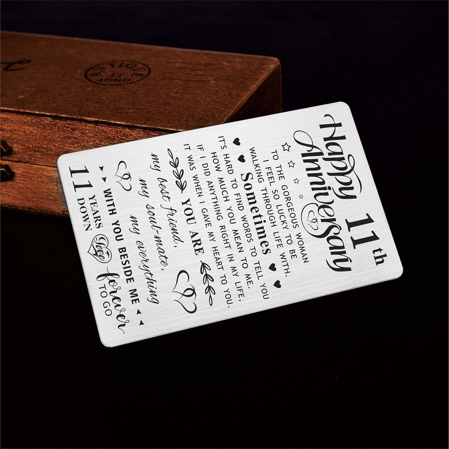 11Th Anniversary Card for Wife, Happy 11 Year Anniversary Card for Her, Metal Engraved Wallet Card image number 4