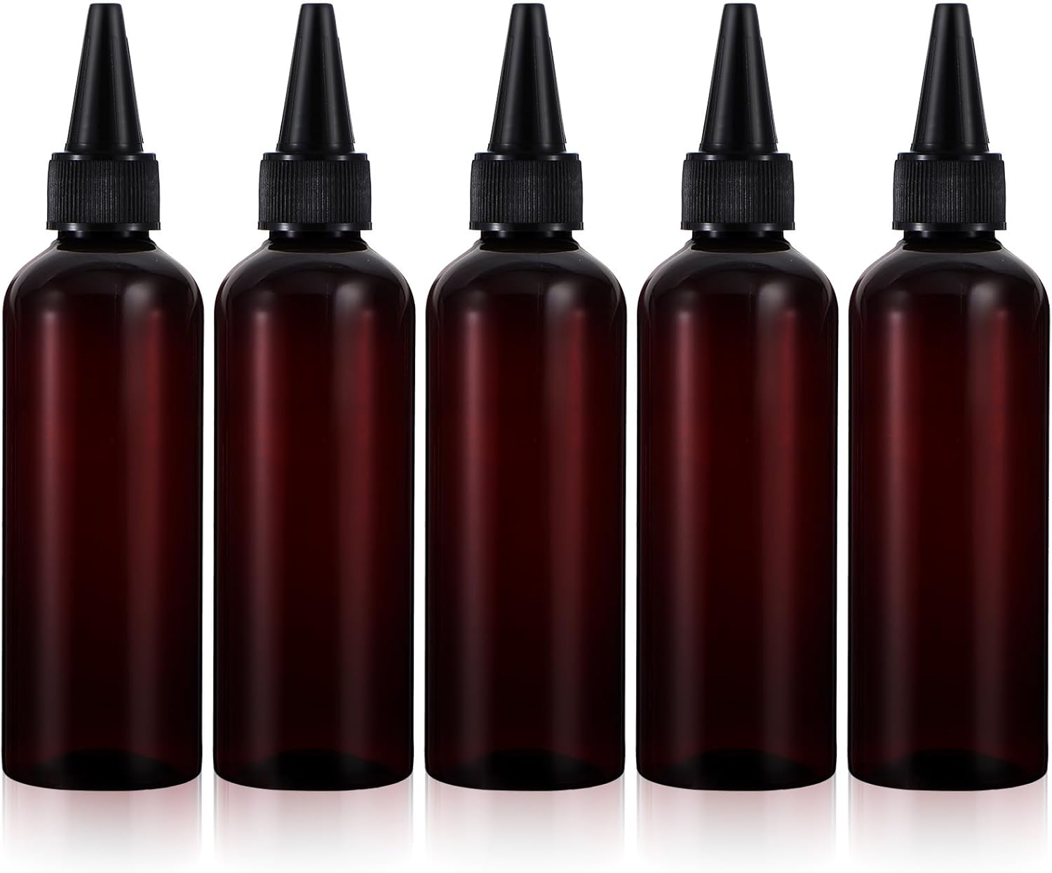 Wanmu 5Pcs Hair Color Applicator Bottles, Refillable Squeeze Bottle, Amber Empty Plastic Twist Top Cap Bottles, Empty Hair Oil Applicator for Liquid Hair Oil Shampoo Lotion image number 5