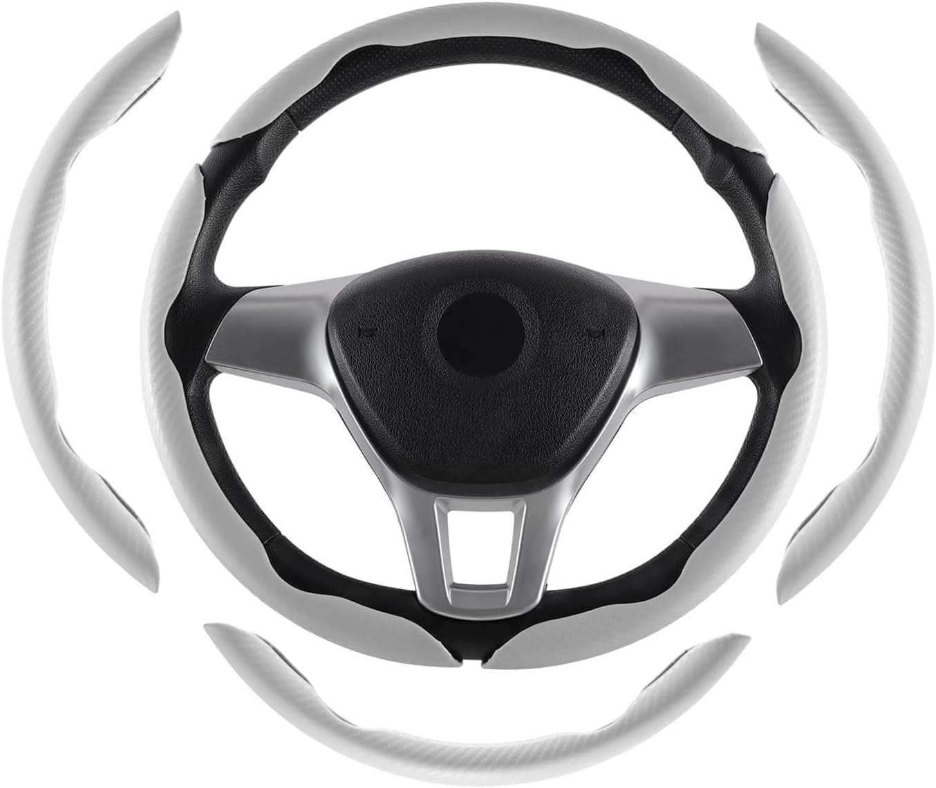 3-Piece Carbon Fiber Steering Wheel Cover Set &ndash; Anti-Slip Segmented & Butterfly Design Design Universal Fit for Most Cars, Segmented Wheel Protector Cover with Enhanced Grip (White)