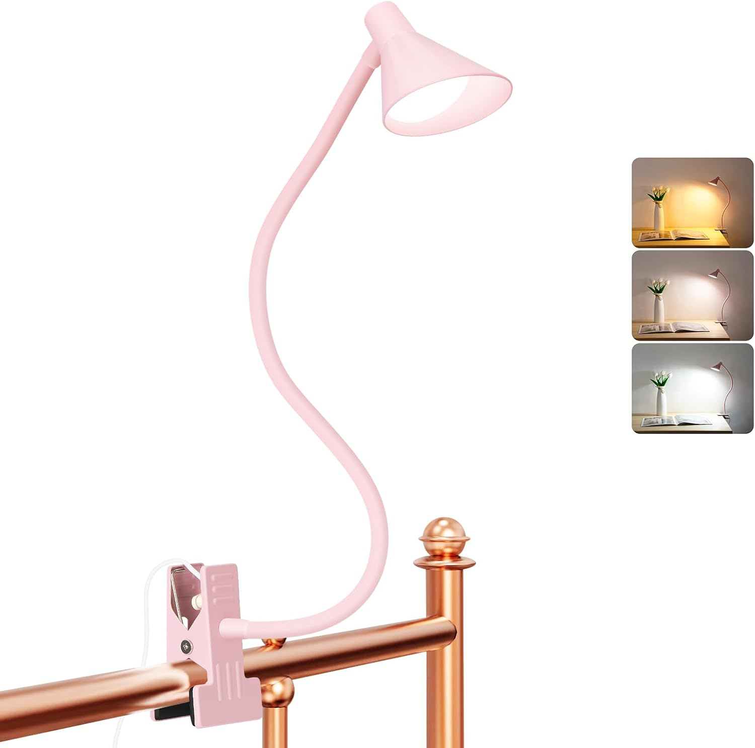 Lifmira Desk Lamp Clip on Light USB Reading Light 3 Color Modes 10 Dimmable Brightness Eye Care Clamp Desk Lamp Flexible Gooseneck Book Light for Reading in Bed and Desk