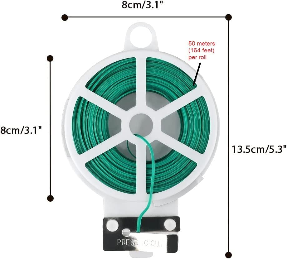 200M Twist Tie Sturdy Plastic Green Garden Plant Twist Tie Multi-Use for Secure Vines/Plants, 4 Pack Total 200M Green Garden Ties with Cutter for Gardening and Office Organization
