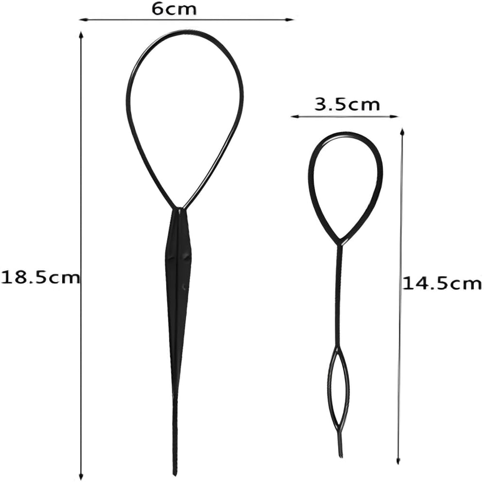 Quick Hair Looping Tail Tool 2Pcs French Braid Loop Ponytail Pull through Long Holders Styling Maker Braiding Topsy Tail Styling Tools Kit Black