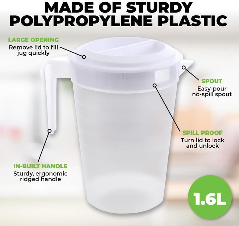 Leona Co Large 1.6L Water Jug, Plastic Juice Cold Drink Pitcher with Lid, BPA Free Water Jug for Cold Beverages, Iced Tea, Juice, and Lemonade image number 4