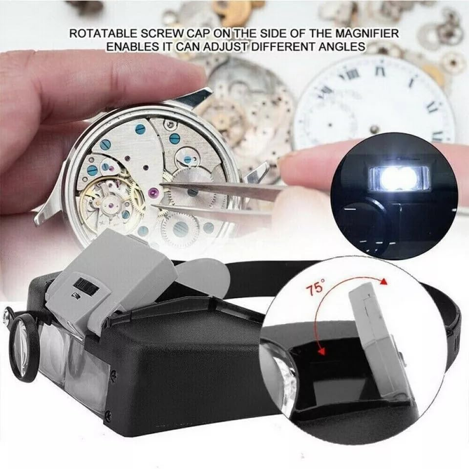 QS108- Head-Mounted Magnifying Glass with LED Light, Magnifier Magnification from 1.5X to 8.0X with a Fixed Dual Lens, Adjustable Angle for Repairs Reading Jewelry image number 5