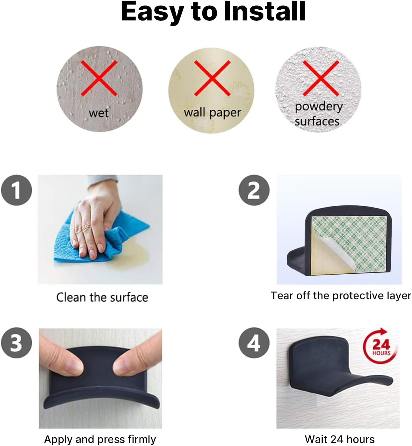 Universal Headphone Stand Holder &ndash; Adhesive Headset Hanger Hook for Wall & under Desk Mount &ndash; Fits Beats, Sony, Bose, JBL, Gaming Headphones & Controllers &ndash; Black (2 Pack) image number 3