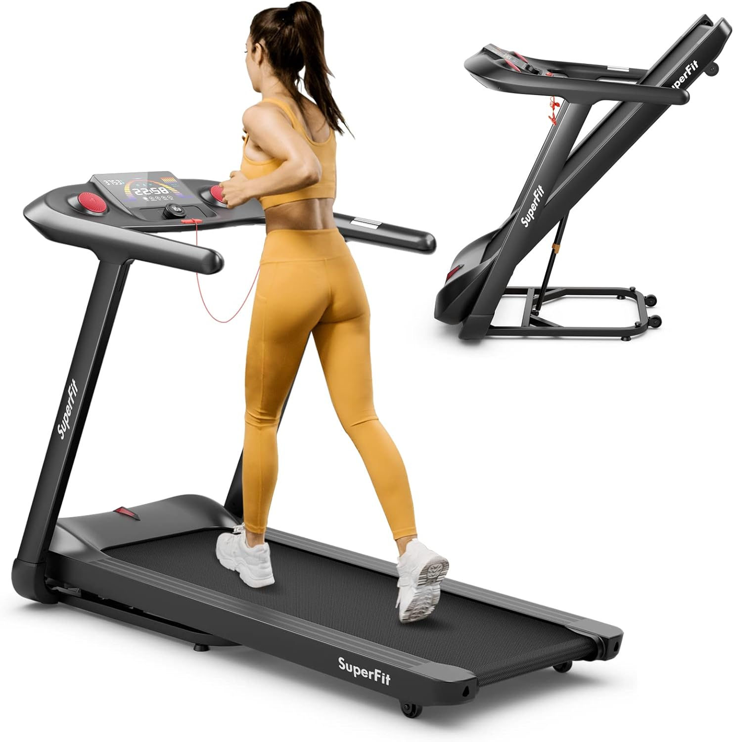 Costway 4.75HP Folding Treadmill with 15-Level Auto Incline, 20 Preset Programs，Voice and APP Control, Running/Jogging Machine with Bluetooth Connectivity, Mirror LED Display, Cardio Exercise Machine image number 2