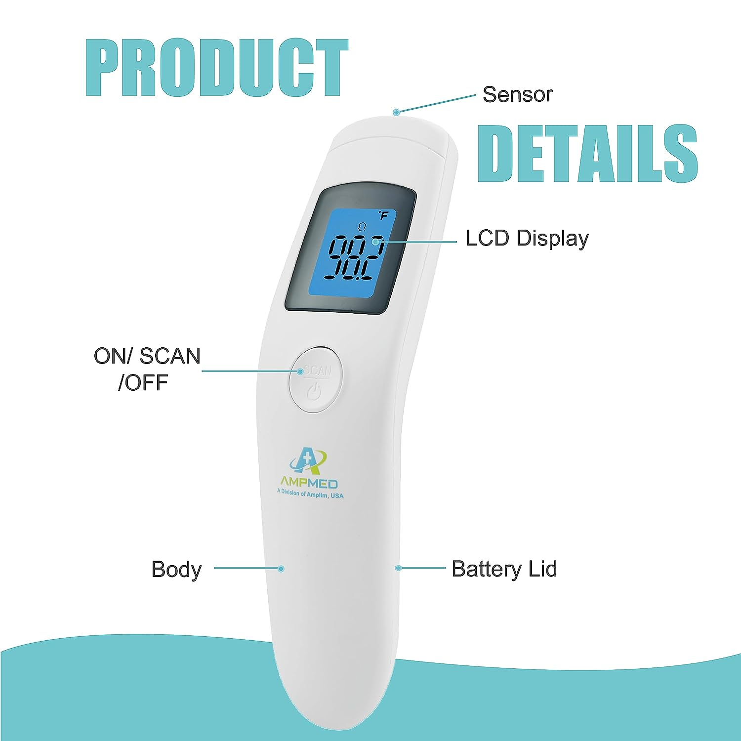 Amplim CE FDA Approved Medical Hospital Grade Non Contact Infrared Forehead Thermometer + Case. Best New Baby/Kid/Infant/Toddler/Child/Adult/Professional/Clinical Digital No Touch Fever Thermometer image number 6