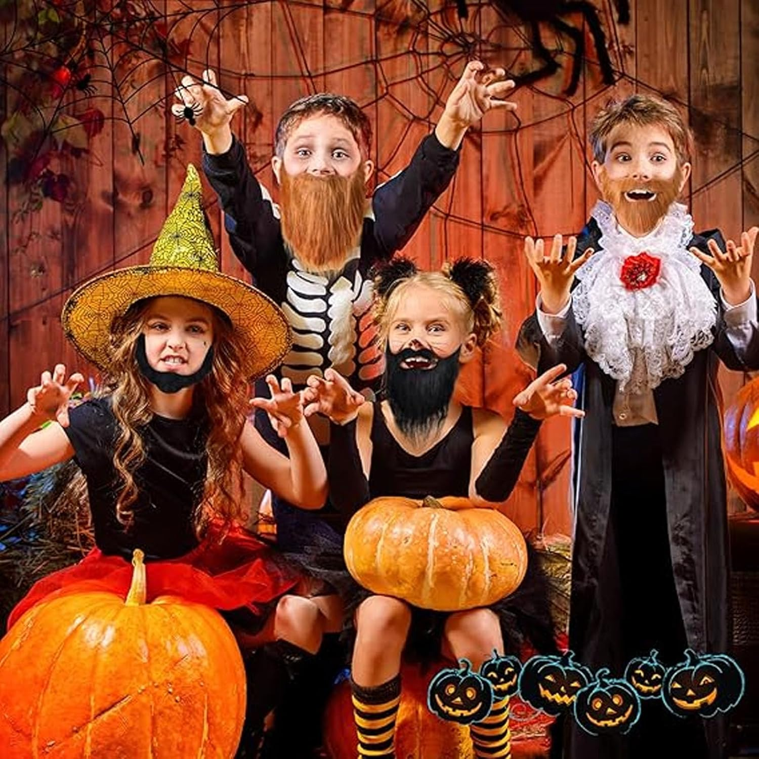 4 PCS Fake Mustache, Fake Beard, Self Adhesive Funny False Costume Whisker for Christmas Halloween Party Adults Children