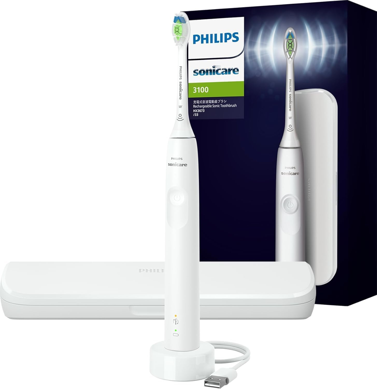 Philips Sonicare 3100 Sonic Lightweight Electric Toothbrush with Pressure Sensor and Replacement Reminder, White, HX3673/13 image number 1