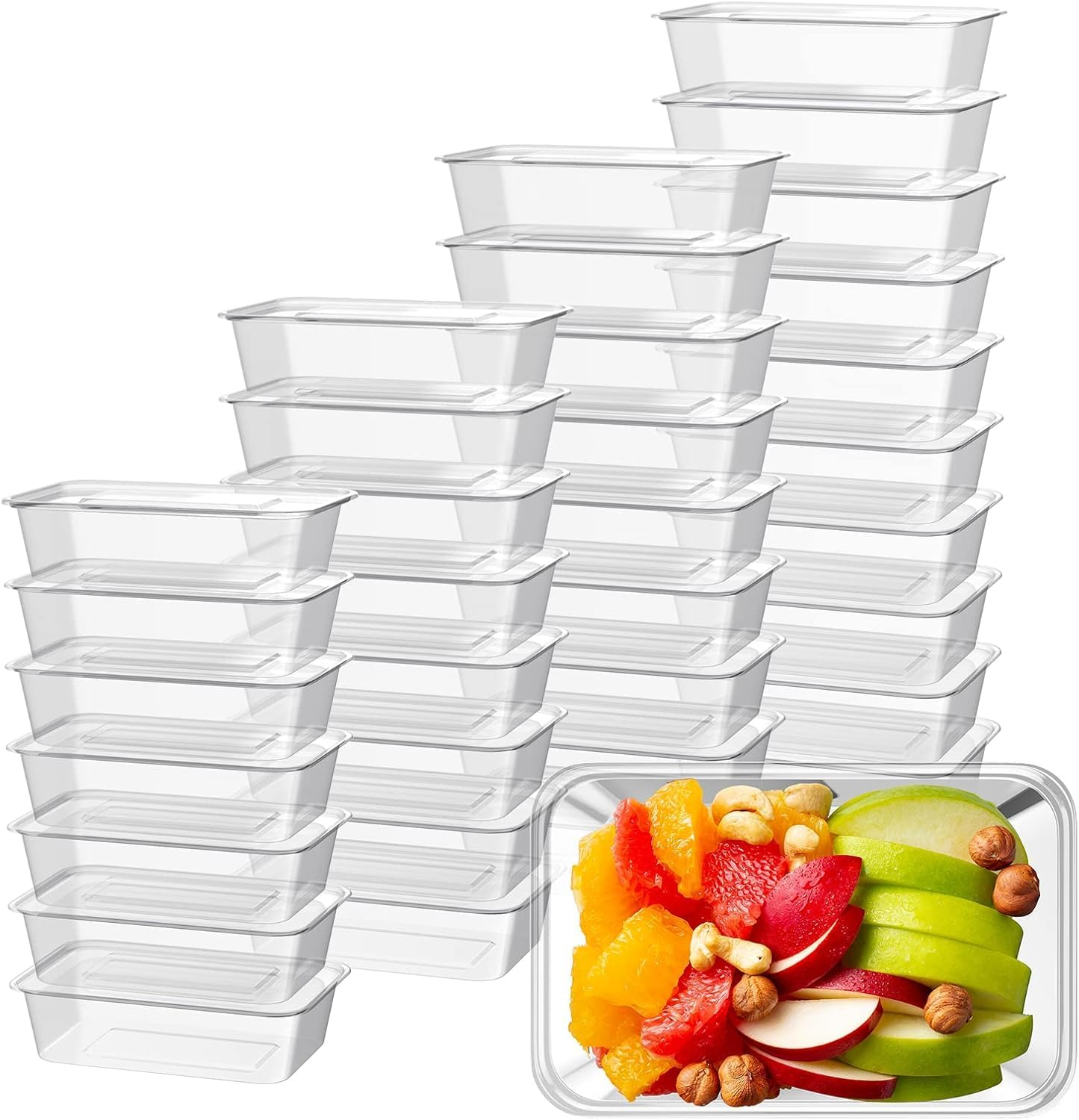 500Ml Food Containers with Lids, Reusable Rectangular Takeaway Containers, Microwave, Freeze & Dishwasher Safe (100 Pcs) (500Ml) image number 1