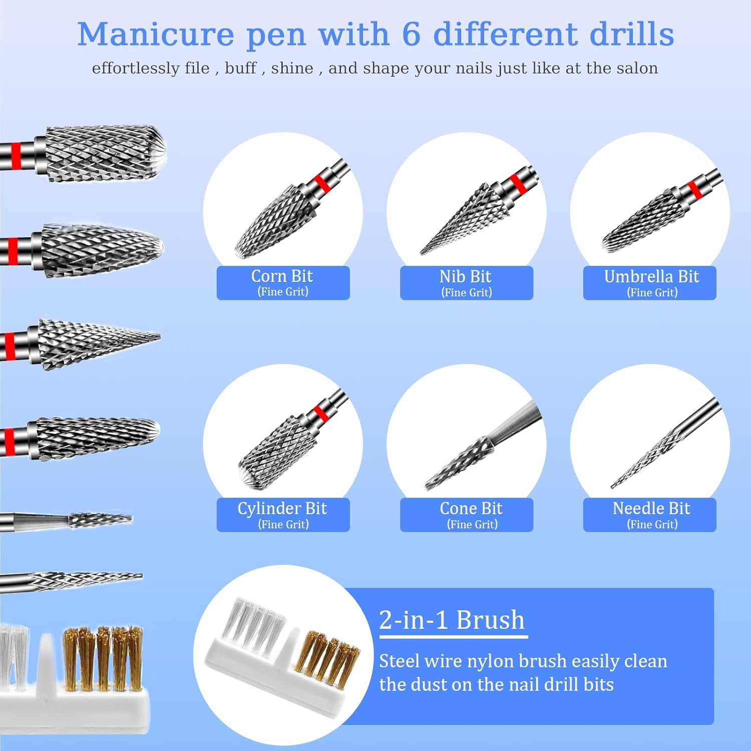 Nail Drill Bits, 6 Pieces Nail Drill Set, Nail Cutter Attachments, Professional for Manicure Pedicure, Alloy Tungsten Steel Bits (Stilc) image number 5