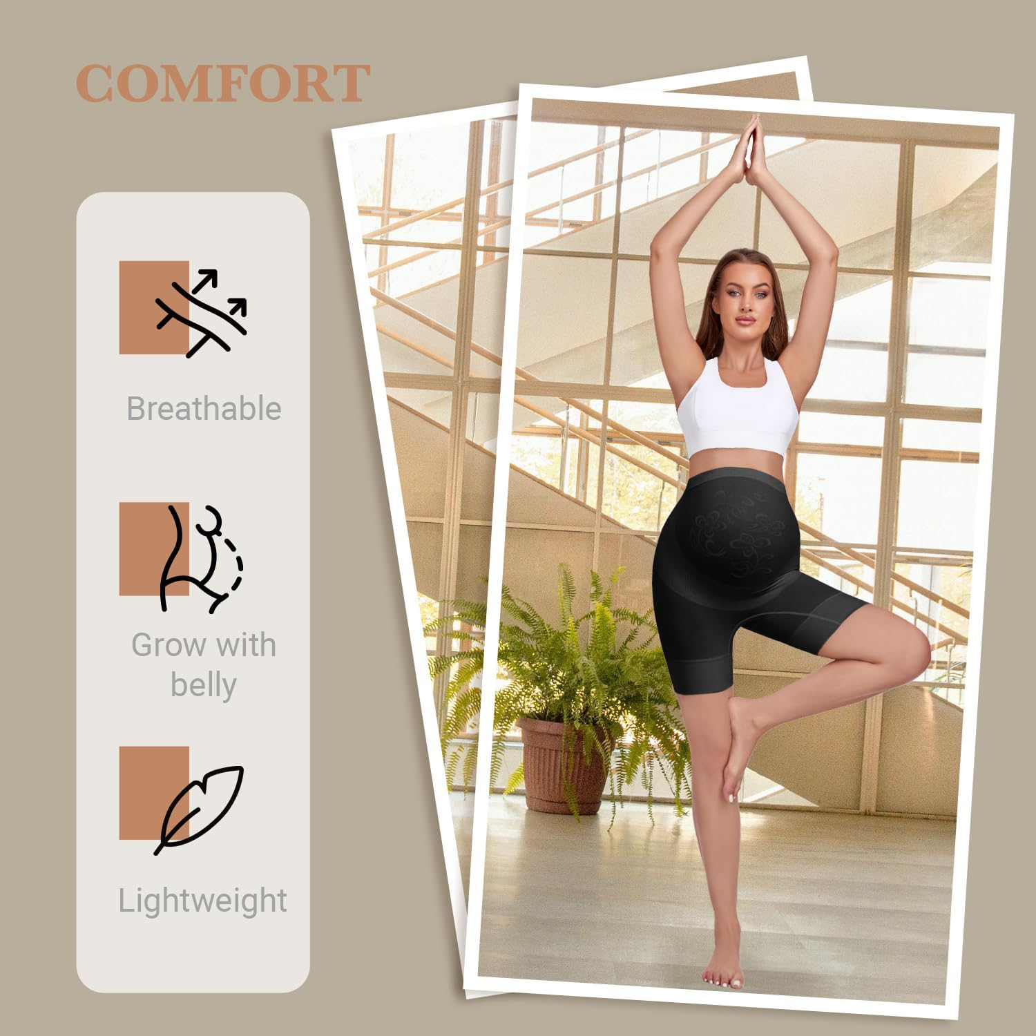 Maternity Underwear over Bump, Womens High Waist Mid-Thigh Pregnancy Shapewear Seamless Boyshorts Panties for under Dresses image number 1