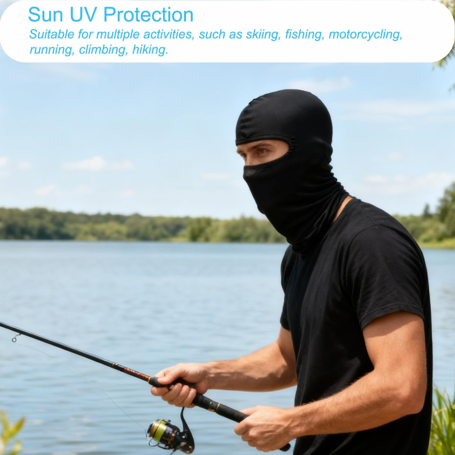 2 Pack Balaclava Face Mask, Summer Cooling Full Head Mask for Motorcycle Helmet, Sun UV Protection, Breathable Windproof Neck Gaiter for Men and Women, Black image number 5