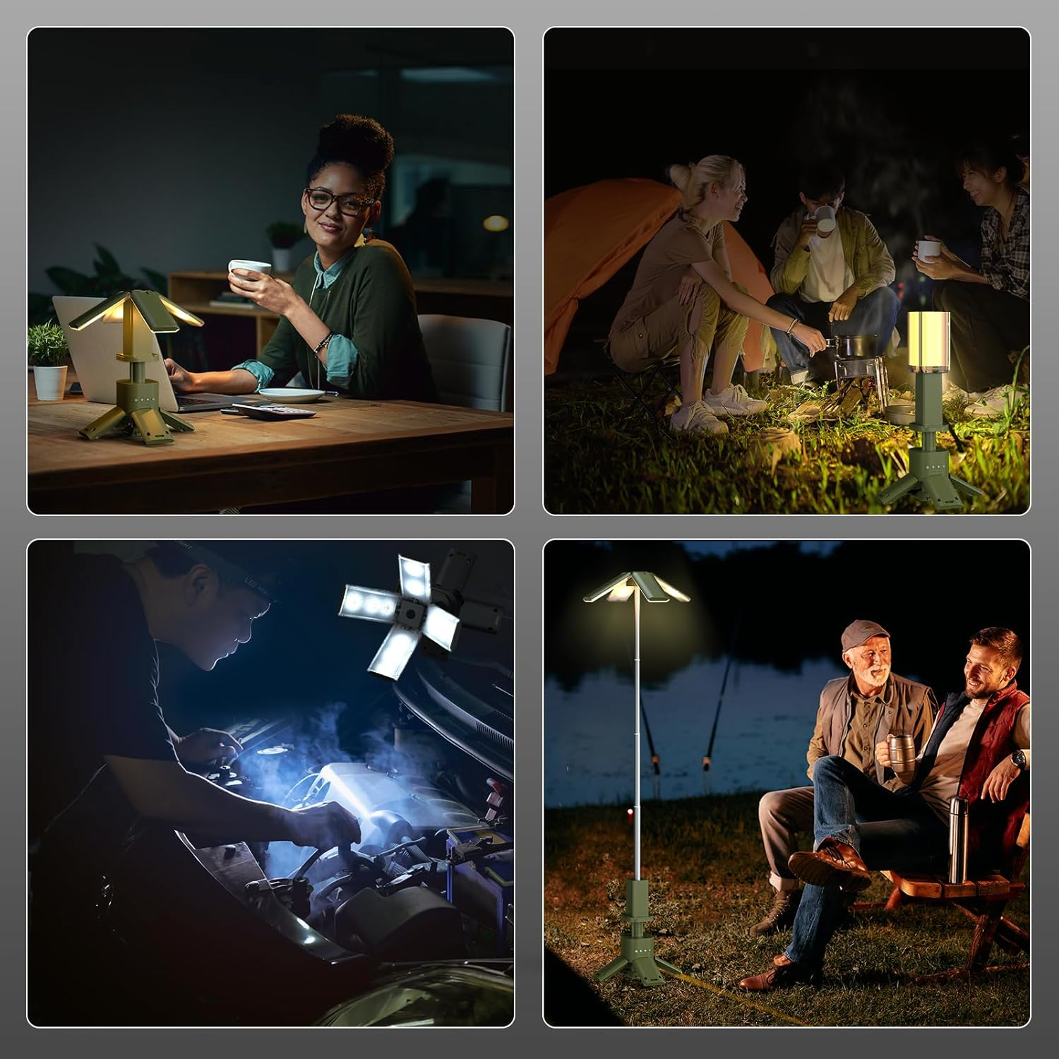 Telescopic Camping Lights Rechargeable 14000 Mah Led Multifunction Magnetic Lanterns Job Site Lighting Cordless Dimmable Camping Tent Lamp Portable Power Supply 6000LM IPX5 Waterproof (Green) image number 3