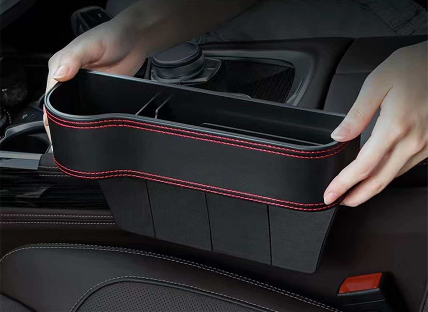 2PCS Car Seat Gap Filler Organizer, Multifunctional Car Seat Organizer, Auto Console Side Storage Box with Cup Holders, Car Organizer Front Seat for Phone, Keys, Sunglasses image number 2