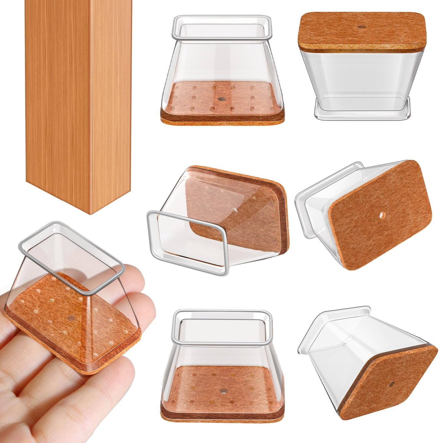 RUSIDO Pack of 35 Square Chair Leg Caps (For Side Length: 26-40 Mm), Clear Chair Leg Protectors, Chair Gliders, Silicone Protective Caps for Chair Legs, Felt Glides for Wooden Floors, Floor From