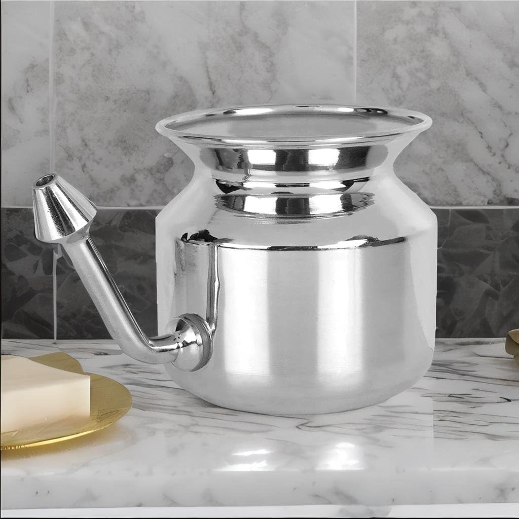 304 Grade Stainless Steel Ayurvedic Jal Neti Pot for Sinus Congestion and Nasal Cleansing Non-Corrosive Unbreakable Hygienic Smooth Nose Tip Snugly Fits image number 2