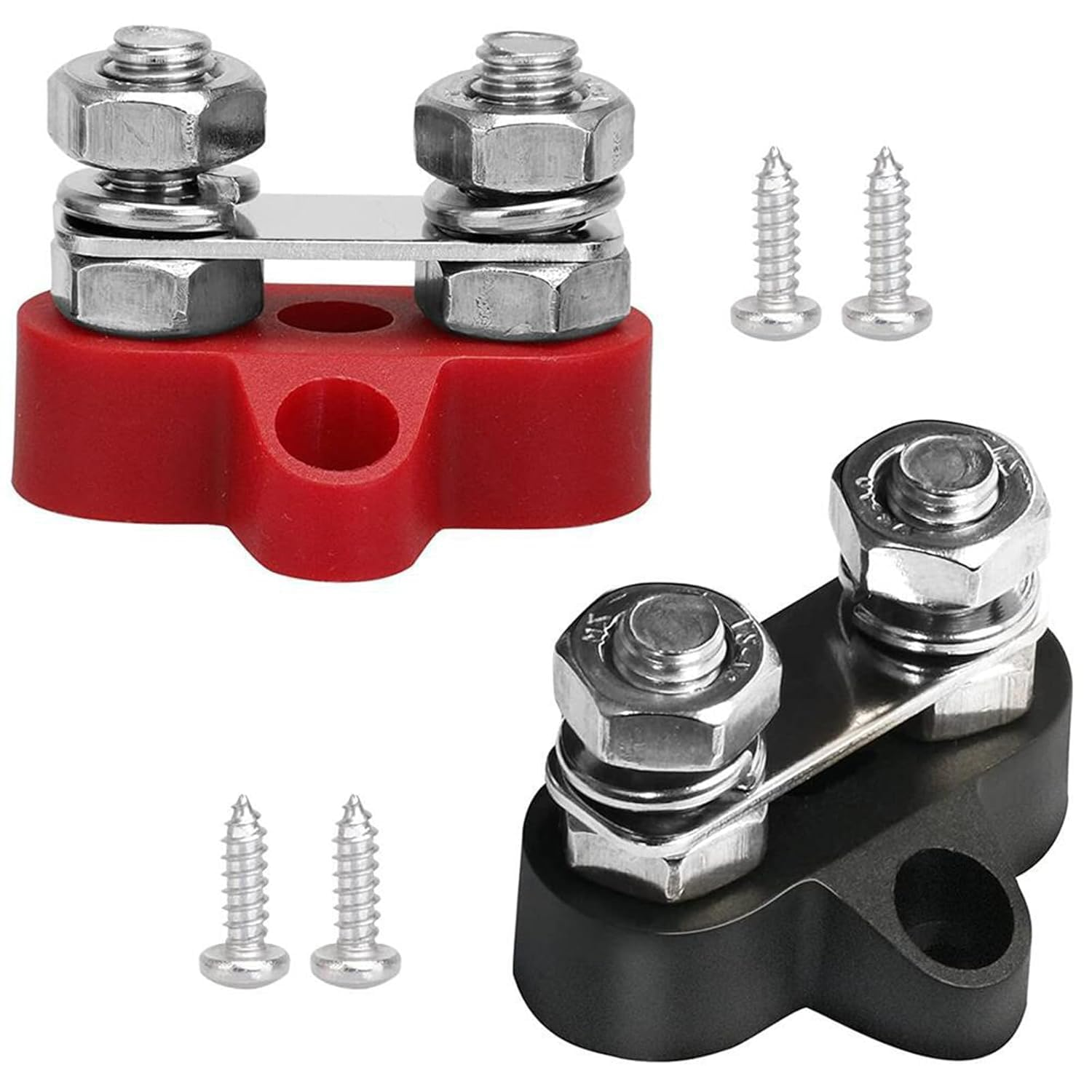 Dual Terminal Stud, M8 Terminal Stud,5/16" Dual Studs Battery Junction Post，48V Positive & Negative Ground Insulated Post with 4 Mount Screw for Truck, Car, RV, Boat,Positive&Negative image number 5