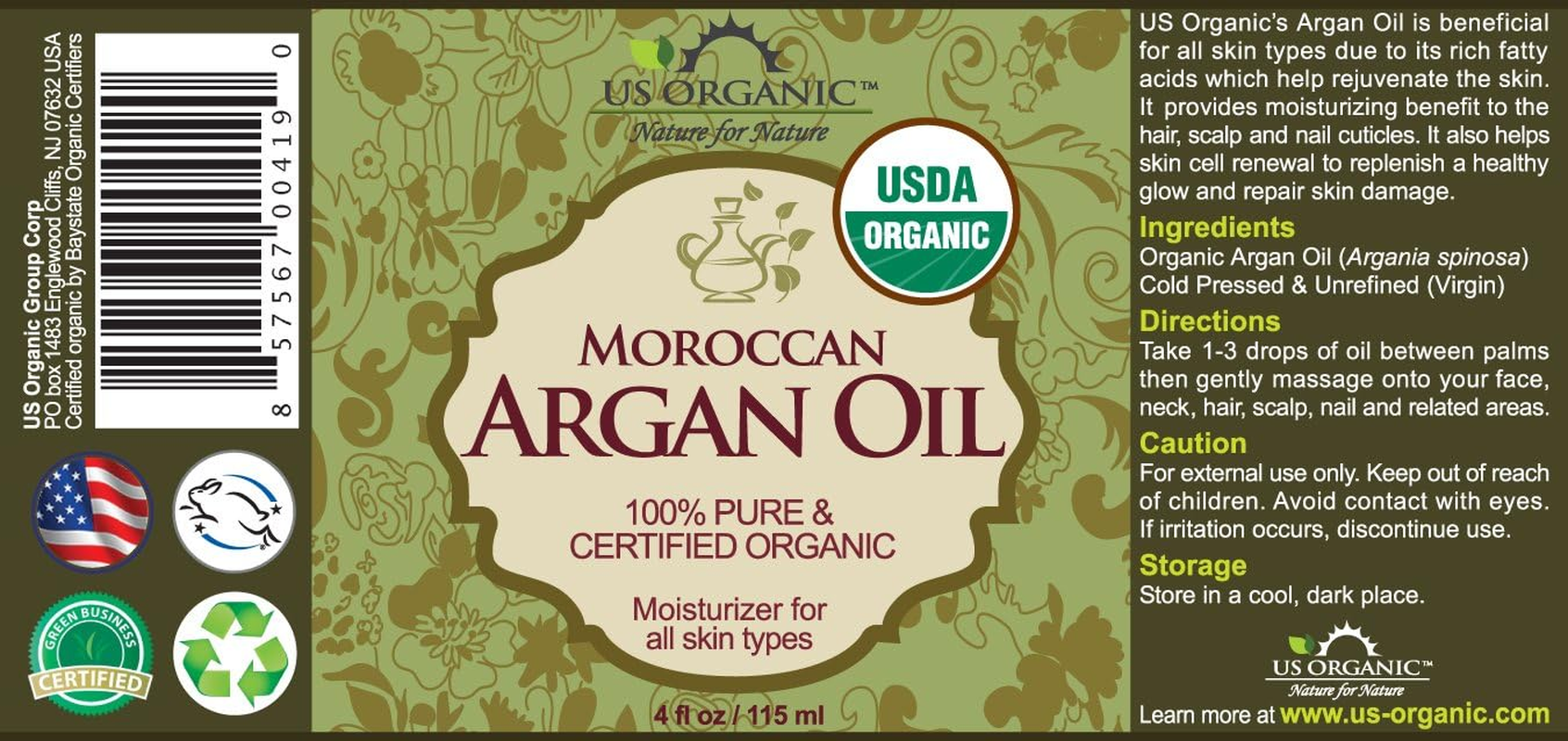 US Organic Moroccan Argan Oil, USDA Certified Organic,Pure & Natural, Cold Pressed Virgin, Unrefined, 4 Oz in Amber Glass Bottle with Glass Eye Dropper for Easy Application. Origin_Morocco image number 4