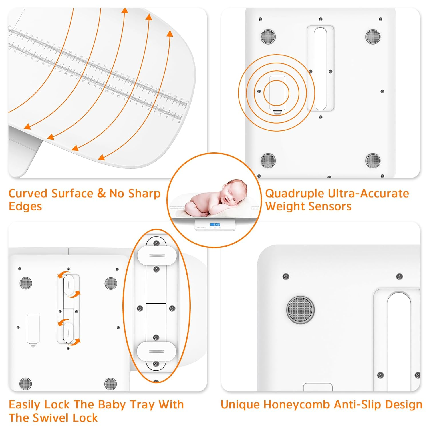 UNICHERRY Baby Scale, Baby Weighing Scale, Multifunctional with Removable Tray, Baby Scale Digital with Tare and Hold Functions, Accurately Measure Baby, Pet and Adult (Max: 100Kg) image number 5
