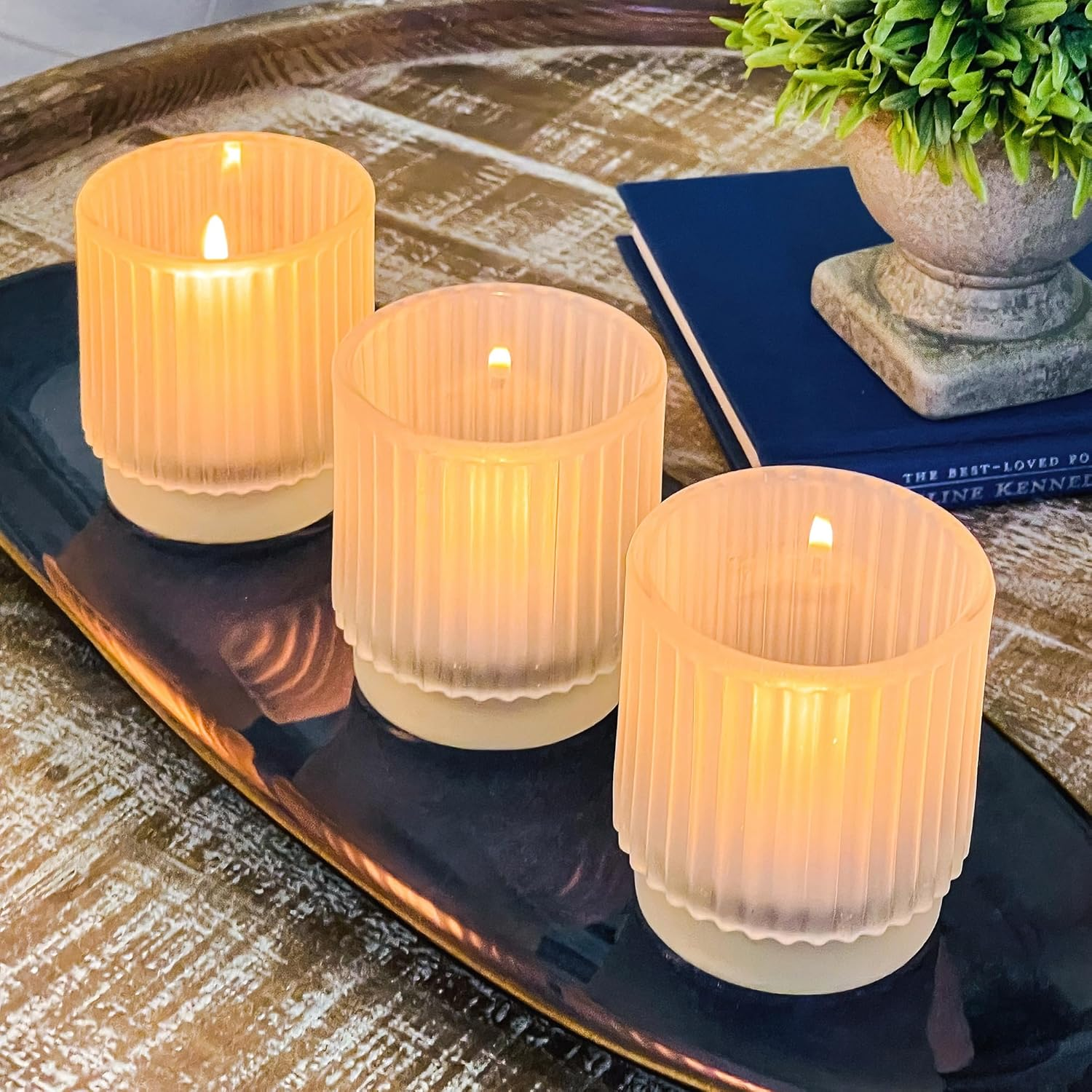 Kate Aspen Blush Pink Vintage Ribbed Glass Tealight Votive Candle Holders by (Set of 6), Pink Decor, Boho Decor, Shelf Decoration, Rose Gold Look | Perfect Hostess Gift
