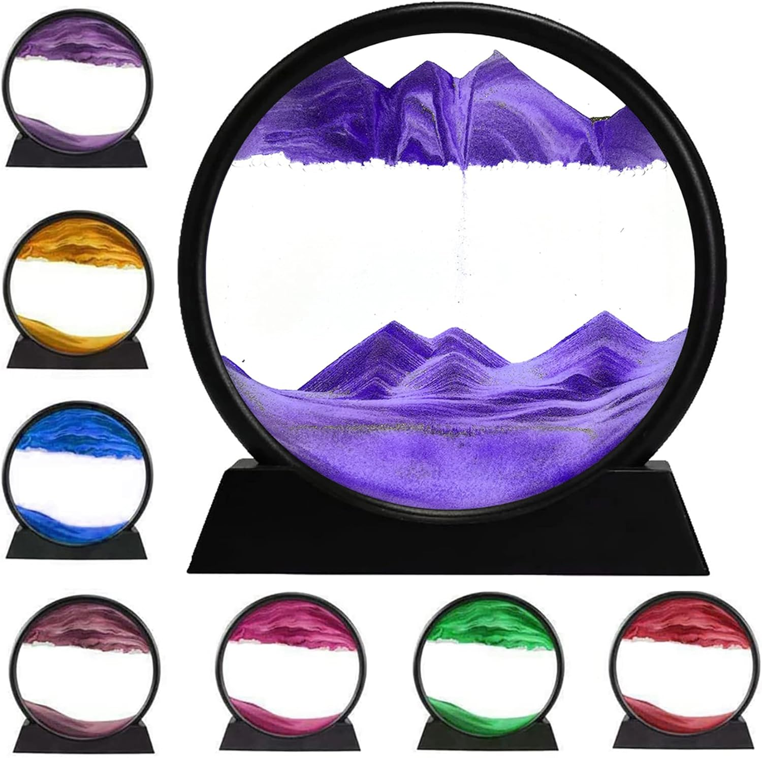 3D Dynamic Sand Art Liquid Motion, Moving Sand Art Picture round Glass 3D Deep Sea Sandscape in Motion Display Flowing Sand Frame Relaxing Desktop Home Office Work Decor (Purple, 7'') image number 1