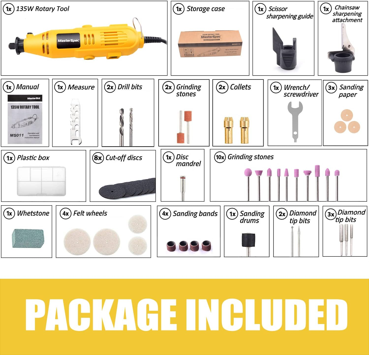 Masterspec Rotary Tool Kit Grinder Polisher Knife Chainsaw Sharpener Multi Acces image number 5