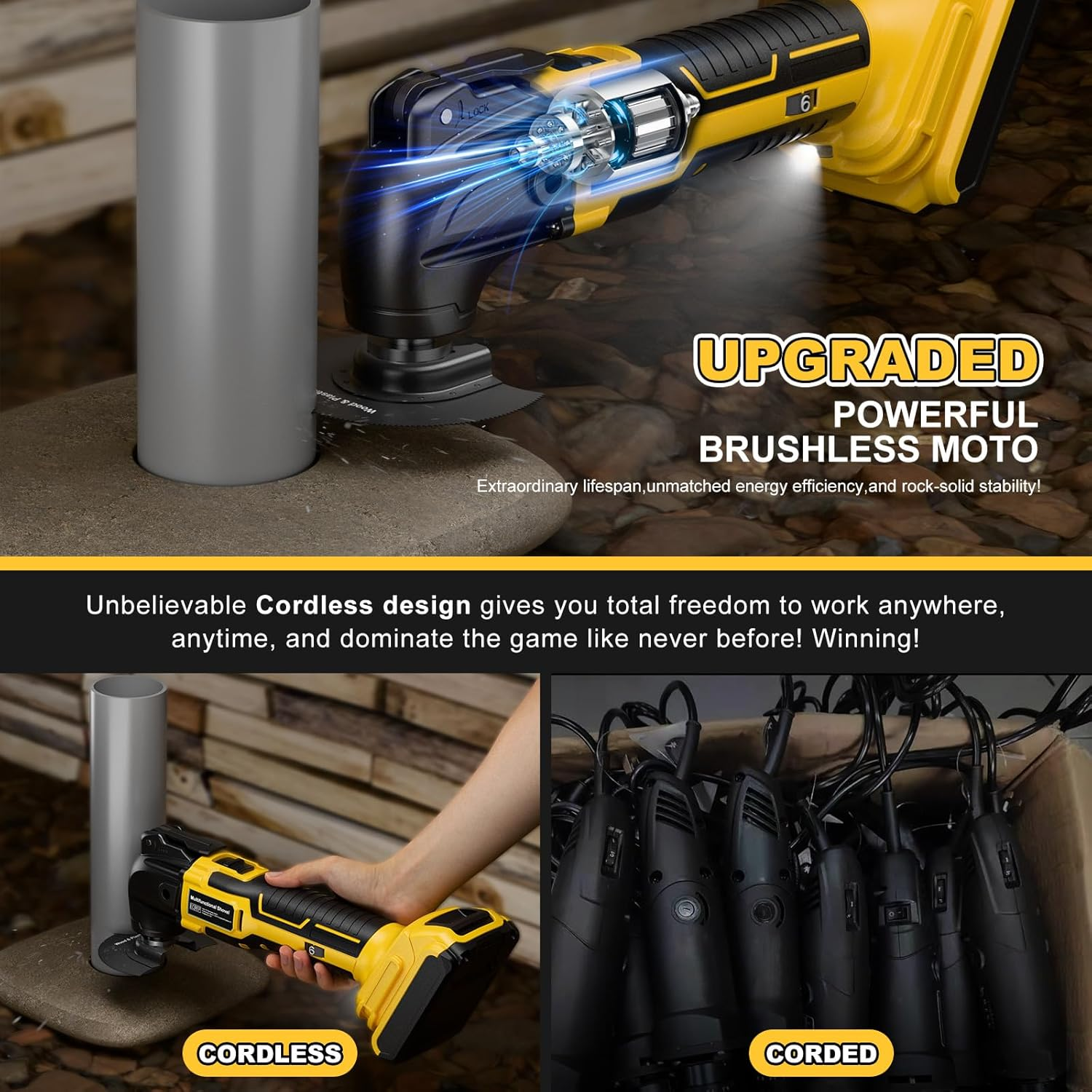 Battery Oscillating Multi Tool for Dewalt 18V 20V Battery (Without Battery) Brushless Oscillating Tool Set with 6 Variable Speeds Tool Removal Tool Scrape Tool with 23 Accessories image number 6