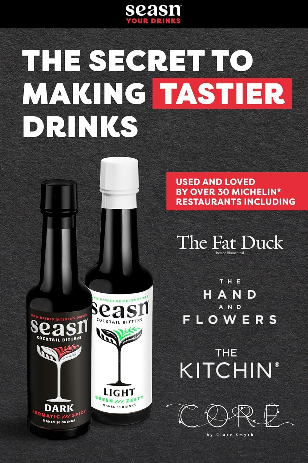 Seasn DARK Non Alcoholic Cocktail Bitters &ndash; Aromatic & Spicy Bitters with Kola Nut, Cherrywood & Star Anise &ndash; Vegan, Sugar Free Mixer for Cocktails & Mocktails &ndash; 150 Ml