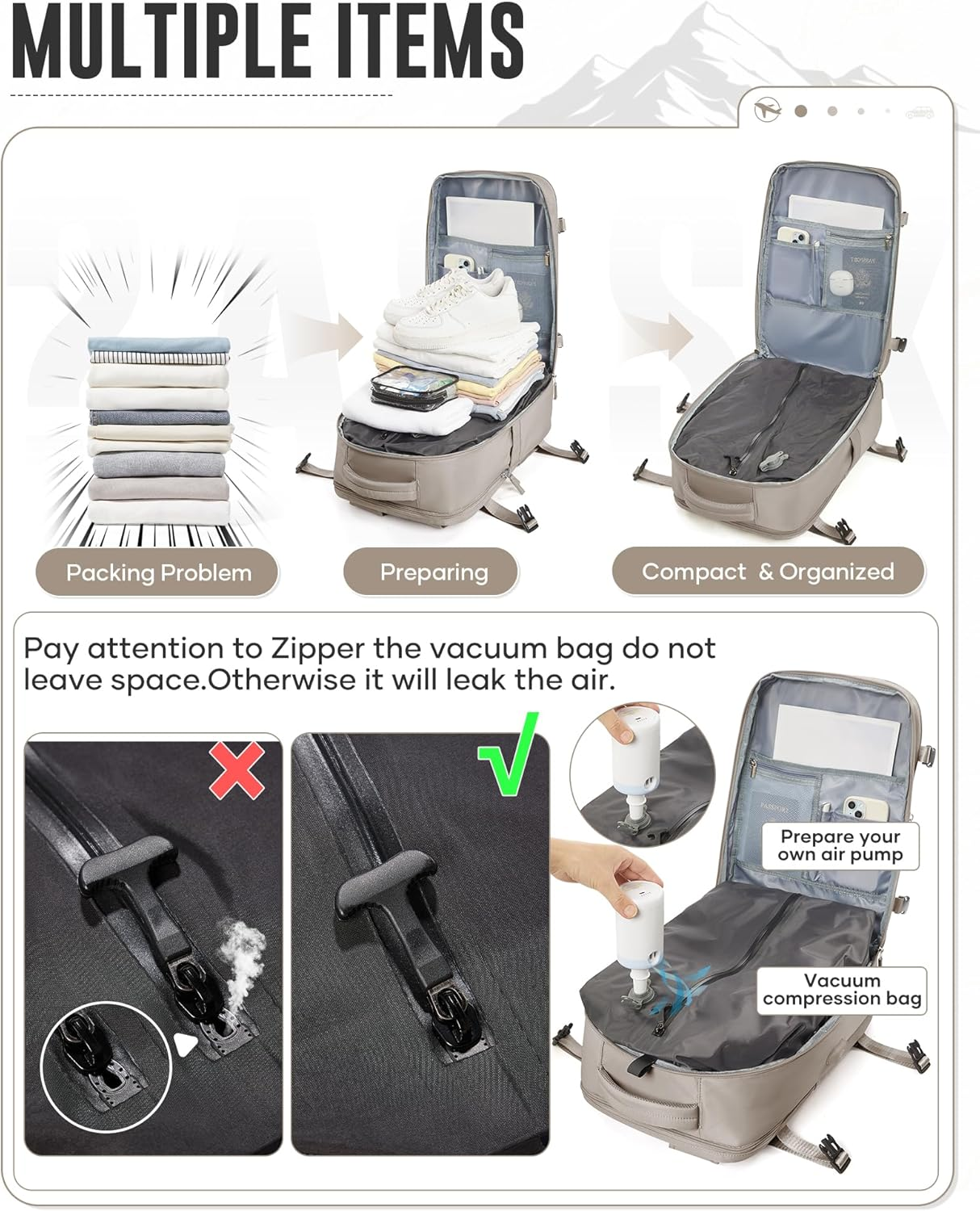 Lendolk Travel Backpack with Pump for Women Men