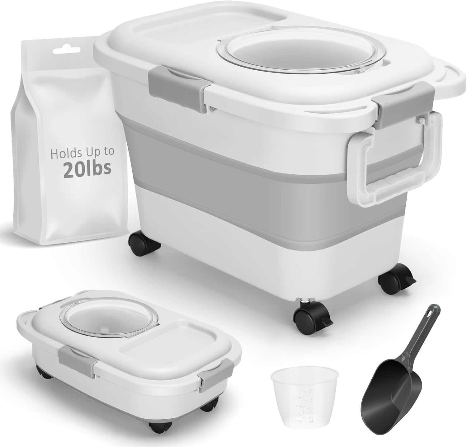 Dog Food Storage Container, 5~20 Lb Collapsible Dog Food Storage Containers with Lids Airtight, Pet Food Scoop,Measuring Cups, Rolling Wheels & Handles, Keep Dry Dog/Cat/Bird Food Fresh,Easy to Move ﻿ image number 2