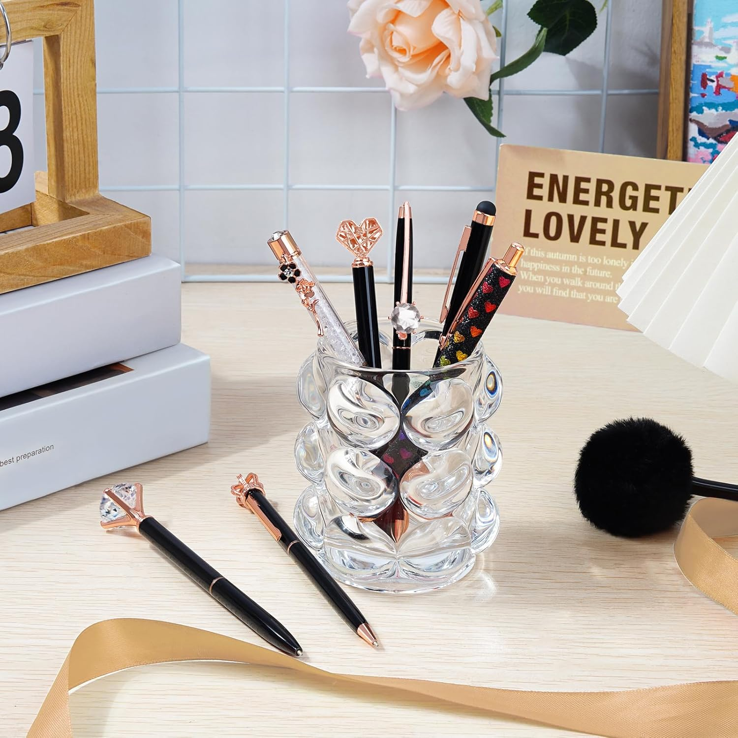 WEMATE 8Pcs Ballpoint Pens Set Metal Crystal Diamond Pen Glitter for Journaling Black Pen Bling in Black & Blue Ink Pretty Cute Pens Fancy Pens Gifts for Women Wedding School Office Desk(Black) image number 5