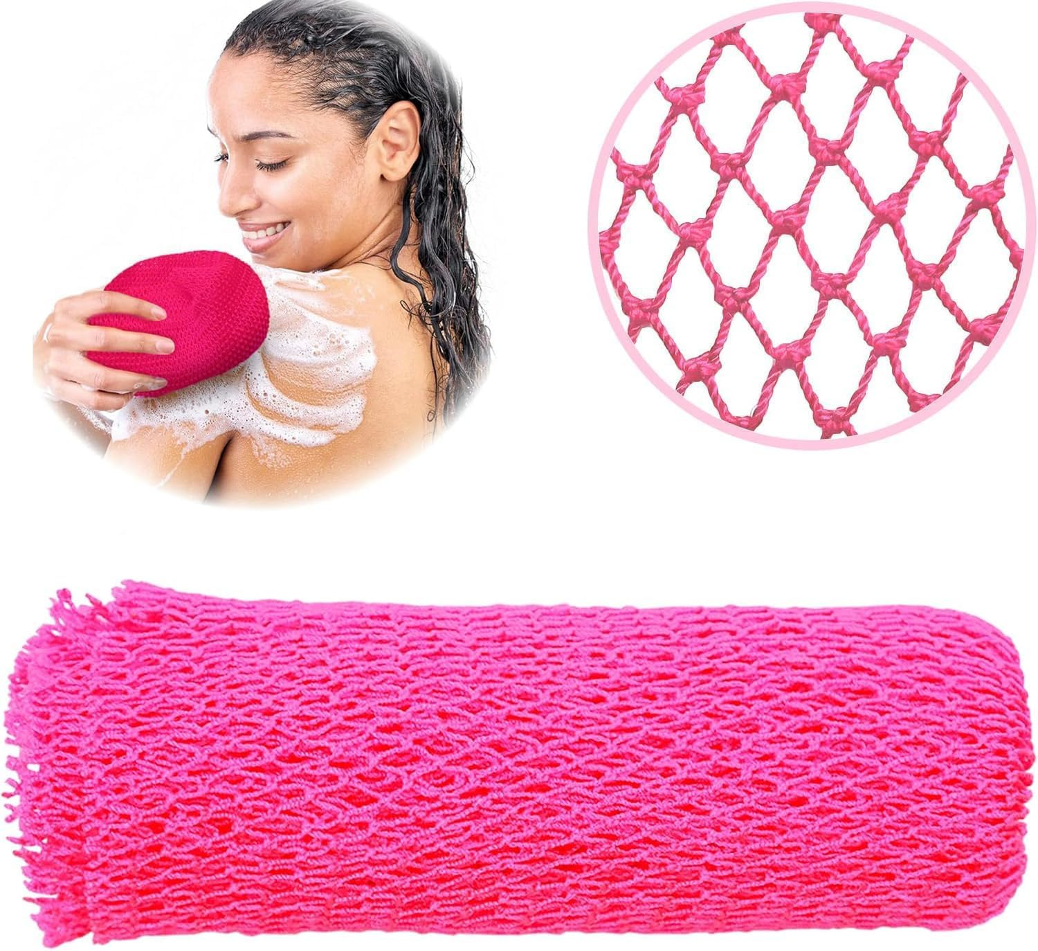 African Net Sponge with Exfoliating Knots - Exfoliating Scrubber for All Skin Types, Bath Sponge for Face & Body, Travel Portable, Durable, Gentle Exfoliation, Bath and Shower Essential, Body Exfoliator Sponge (Black)