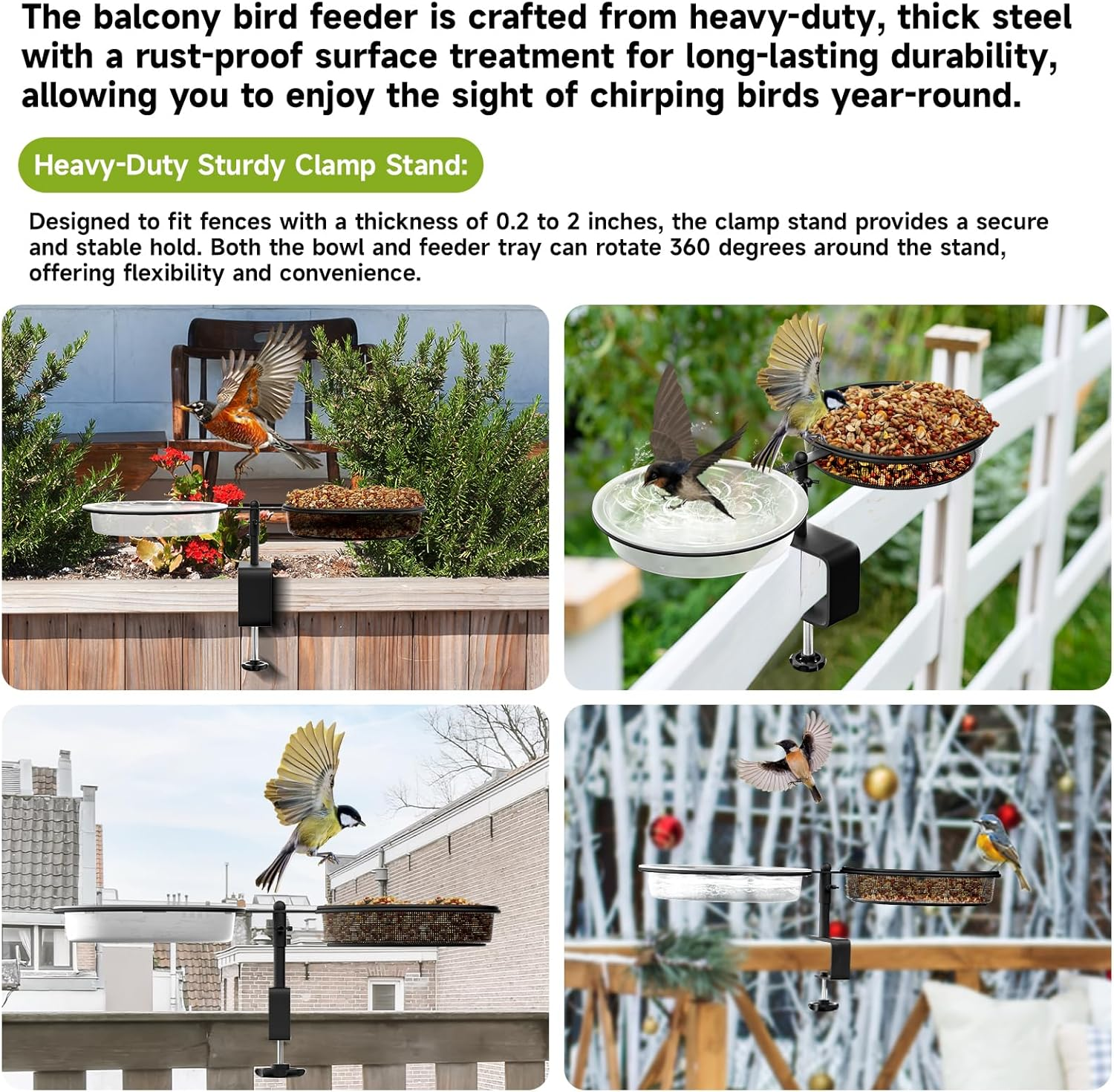 Bird Feeder Deck Mount with Detachable Bowl 2-In-1 Wild Bird Bath & Water Food Container Station for Garden, Yard, Balcony Outdoor Bird Feeding Stand for Wild Birds, Bird Watcher Gift (Type1) image number 3