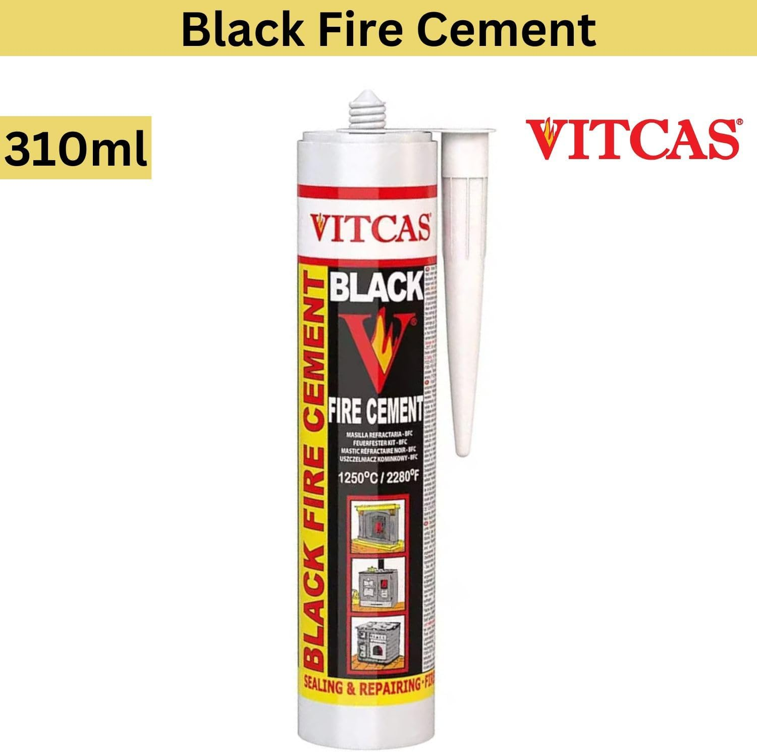 Black Fire Cement 1250 C - 310Ml for Fireplace, Stove, Boilers Etc image number 3